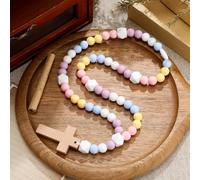 Misdary Baby Rosary Baptism Gift Silicone God Bless Kids First Rosary with Cross 1st Year Baptism Party Supply for Baby Shower Christian Communion Gifts (Multicolor,Square)
