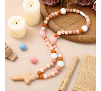 Misdary Baby Rosary Baptism Gift Silicone God Bless Kids First Rosary with Cross 1st Year Baptism Party Supply for Baby Shower Christian Communion Gifts (Pink,Flowers)