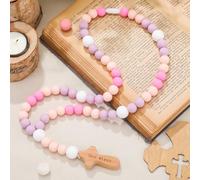 Misdary Baby Rosary Baptism Gift Silicone God Bless Kids First Rosary with Cross 1st Year Baptism Party Supply for Baby Shower Christian Communion Gifts(Pastel Purple,Square)