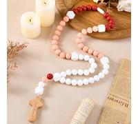 Misdary Baby Rosary Baptism Gift Silicone God Bless Kids First Rosary with Cross 1st Year Baptism Party Supply for Baby Shower Christian Communion Gifts(Dark Pink,Square)