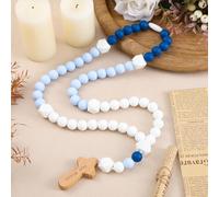 Misdary Blue Cross Baptism Silicone Rosary God Bless Kids First Rosary Boys 1st Year Baptism Party Supply for Baby Shower Christian Communion Gifts