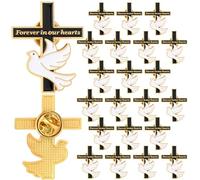 Misdary Funeral Favors Pins Bulk for Guests Memorial Forever in Our Hearts Dove Cross Lapel Pin Memorial Mourning, Metal, no gemstone