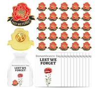 Misdary Memorial Day Red Flower Lapel Pins with Card Bag Patriotic Fallen Soldiers Red Flowers Enamel Brooch Pin for Veterans Remembrance Day Party Favor Souvenirs, Metal