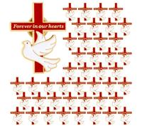 Misdary Metal Funeral Cross Pins Favor for Guests Memorial Forever in Our Hearts Dove Lapel Pin for Memorial Service Mourning, about 1.38 x 1.1 inches, Metal, no gemstone