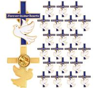 Misdary Metal Funeral Cross Pins Favor for Guests Memorial Forever in Our Hearts Dove Lapel Pin for Memorial Service Mourning, about 1.38 x 1.1 inches, Metal, no gemstone