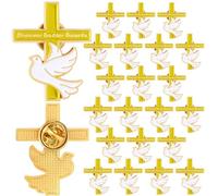 Misdary Metal Funeral Cross Pins Favor for Guests Memorial Forever in Our Hearts Dove Lapel Pin for Memorial Service Mourning, about 1.38 x 1.1 inches, Metal, no gemstone