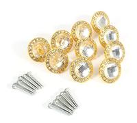 MISDBOUBM 10pcs Clear Diamond Crystal Glass Wardrobe Knob, Cupboard Drawer Pull Handle, Round Rhinestone Inlaid Door Knob with Single Hole for Furniture, Gold Zinc Alloy Cabinet