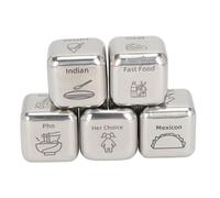 MISDBOUBM 5pcs Dinner Dice Funny Stainless Steel Food Decision Dice, Portable Date Night Choice Dice with Engraved Icons, for Couples Families Romantic Dinners, Valentine's Gift
