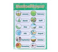 MISDBOUBM Children's Learning Wall Chart, Early Education English Poster Art Print, Dry - Erase Educational Wall Chart for Kids Aged 3+, Foldable Cardboard Month Charts with Visual Learning