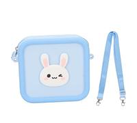 MISDBOUBM Silicone Kids Camera Bag, Cute Cartoon Animal Design Shockproof Large Capacity Camera Carrying Case with Adjustable Shoulder Strap for Children Over 3 Years (Blue Rabbit)