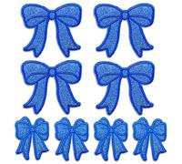 MISDONR 8pcs Blue Bow Iron On Patches, 2 Styles Glitter Bow Embroidered Patch Cute Applique DIY Decorative Accessories for Clothes Backpacks Jackets Hats
