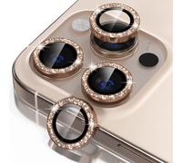 Misea Compatible for iPhone 16 Pro/iPhone 16 Pro Max Camera Lens Protector Bling, 9H Tempered Glass Camera Cover Screen Protector Metal Individual Ring Protector Decoration, Desert Titanium Glitter