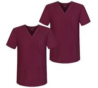 MISEMIYA - Pack*2 - Unisex Sanitary Uniforms V-Neck Short Sleeves Laboratory Uniforms - Ref.817 x 2, Garnet 68, XS