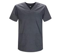 MISEMIYA - Scrub Top Unisex Scrubs - Medical Uniform V-Neck Tunic Scrub Top 817 - Large, Grey