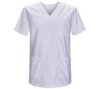 MISEMIYA V-Neck Scrub Top Unisex MZ-817 Medical, White, 3XL