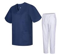 MISEMIYA - Unisex Sanitary Uniform Medical Sanitary Uniforms with White Trousers 817-8312-White, navy, XXL
