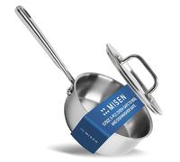 Misen 5-Ply Stainless Steel Saucier with Lid - Induction-Compatible Pan with Curved Sides for Smooth Stirring - Oven Safe to 800F - Even Heat Distribution & Ergonomic Handle - 0.75 QT