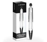 Misen Kitchen Tongs - Dishwasher Safe, Heavy Duty - Precision Silicone-Tipped Grilling Tool - Heat Resistant, Nonstick Safe - Perfect for Serving and Air Frying- 13 Inch | Black