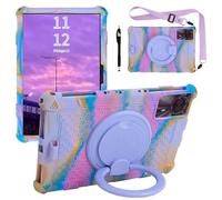 Misenya 11-inch Android Tablet case for ApoloSign/DOOGEE/Blackview/PRITOM/ECOPAD/AOCWEI/TECLAST 11-inch Tablet Universal 360° Rotating case with Lanyard, Stylus Pen(Colorful Purple Pink)