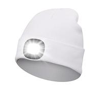 MISERWE Beanie Hat with Light Unisex LED Hat USB Rechargeable Beanie Cap with Light Running Hat Alpine Cap Gift for Men and Women Teens White