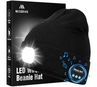 MISERWE LED Beanie with Light, Unisex Rechargeable Flashlight Beanie Hat with Wireless Headphones, Unique Christmas Birthday Gifts for Men Women Black