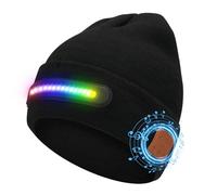 MISERWE Music Dance Light Beanie Hat, Unisex Rechargeable Headlamp Beanie with 20 LED Lights and Detachable Mic, Wireless Music Beanie Hat for Men Women Black