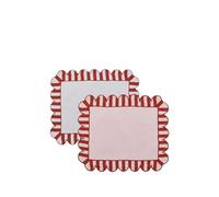 Misette jardin embroidered linen scalloped stripe double-sided placemats in red (set of four) OS