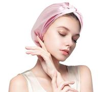 MISF 22 Momme 100% Mulberry Silk Bonnet For Sleeping Women, Double Layer Silk Bonnet with Adjustable Elastic Band, Non-Slip Night Satin Cap for Curly Hair Care, Pink