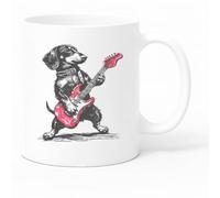 Misfits-Apparel Dachshund Rock Dog Coffee Tea Mug, 11oz, White Ceramic, Matte Non-Slip Handle