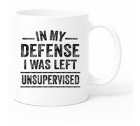 Misfits-Apparel in My Defence I was Left Unsupervised Coffee Tea Mug, 11oz, White Ceramic, Matte Non-Slip Handle