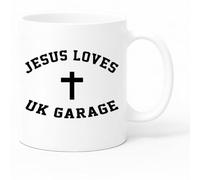 Misfits-Apparel Jesus Loves UK Garage Coffee Tea Mug, 11oz, White Ceramic, Matte Non-Slip Handle
