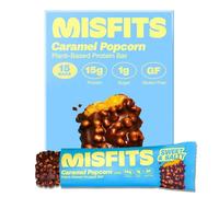 Misfits Vegan Protein Bar - Sweet & Salty Caramel Popcorn | 16 grams Protein | 1 gram Sugar | Plant-Based, Low Carb, High Fibre | No Palm Oil | Non-GMO | Pack of 15