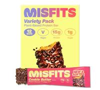 Misfits Vegan Protein Bars 6 Flavour Variety Pack | Sports Nutrition Bars - 14-15 grams Protein | 1 gram Sugar | Plant-Based, Low Carb, High Fibre | No Palm Oil | Non-GMO | Pack of 12 (2 x 6 Flavours)