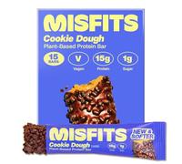 Misfits Vegan Protein Bars, Cookie Dough - Updated Recipe | Low Sugar & Carb, High Fibre Snacks | Pack of 15