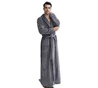 MisFox Mens Dressing Gown Super Soft Knit Shawl Collar Bath Robes Winter Plush Bathrobe Premium Home Clothes Warm Nightwear Cozy Sleepwear Gray