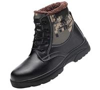MisFox Mens Safety Boots Steel Toe Cap Waterproof Work Trainers High-Top Camouflage Anti-Smashing Work Shoes Winter Non Slip Work Sneakers Warm Plush Hiker Protective Footwear