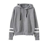 MisFox Women Hoodies Sweatshirt Patchwork Striped Long Sleeve Jumper Pullover Casual Drawstring Hooded Tops Grey