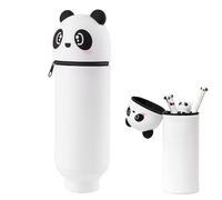 MisFun 2 in 1 Soft Silicone Case Kawaii Pencil Case, Beautiful Standing Pencil Case, Telescopic Pencil Case Made of Soft Silicone, Cartoon Pencil Holder for Students Teenagers, Black, white, 6,5 X