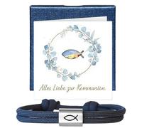 MisFun Ichthys Fish Symbol Bracelet with Gift Box and Greeting Card | Fish bracelet adjustable 15-30 cm confirmation gift for confirmation christening and communion of boys and girls