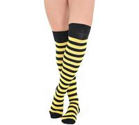 MISHOO® 1 Ladies' OTK Over The Knee Sock Plain Stripe Thigh High Long Warm Stocking Striped Socks, Leg Warmer Party Wear Fancy Stripe Socks Black & Yellow