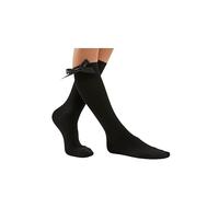 MISHOO® 3 Girls Knee High Socks with Bow, School Uniform Style, Fluffy Ribbons Bow, Comfort Fit Long Cotton Back to School Party Wear Socks (UK, Age, 11 Years, 14 Years, Regular, 3, Black)