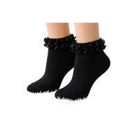 MISHOO® 3 Trim Girls Frilly Ankle socks Childrens Cotton rich Socks, Lace Party Wear, Back to School Uniform Comfort Fit Sock, Ruffle Frill Princess Socks Black 9-12