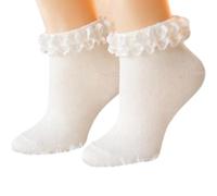 MISHOO® 3 Trim Girls Frilly Ankle socks Childrens Cotton rich Socks, Lace Party Wear, Back to School Uniform Comfort Fit Sock, Ruffle Frill Princess Socks White12-3
