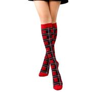 MISHOO Ladies' Girls Over The Knee Sock Plain Stripe Thigh High Long Warm Stocking Striped Socks, Leg Warmer Party Wear Fancy Stripe Socks (UK, Numeric, 4, 6, 2, Tartan)