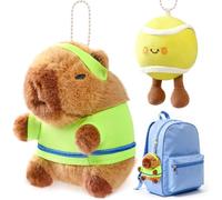 Mishopy 2PCS Capybara Plush Keyring, Realistic Mini Capybara Tennis Ball with Clothes, Kids Party Bag Fillers, Boys Party Favours, Plush Keychains for Tennis Lovers