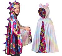 Mishopy Dinosaur Unicorn Cape Kids Double-Sided Hooded Cloak Halloween Costume Carnival Christmas Dress Up for Girls Boys 3 4 5 6 7 8 9 10 Years Old (S)