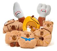 Mishopy Mini Animal Capybara Plush Toy Set, 8 Soft Cuddly Capybara Plushie Keychains with Emotion Card, Capybara Stuffed Emotional Support Gifts for Boys Girls 4 5 6 Years Old Birthday Party Favour