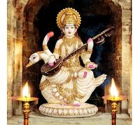 Mishtukocrafts Saraswati Maa Idol Hindu Goddess of Knowledge and Music Sitting On Swan Statue/murti/Idol for Home Decor/Gifts/Well-Wishing (White)