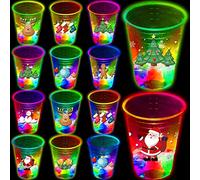 Mishun Trading 24 Pcs Christmas Party Cups, Glowing Flashing Theme, 16oz Plastic Party Cup, Modern with LED Lights, Reusable, 24 Count, Christmas Theme, Adult