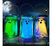 mishunyus 3 Pack Halloween DIY Craft Kit - Glowing Ghost Lantern Jars Light up Ghost Kit, Kids Crafts Ages 4-12, Indoor/Outdoor Haunted House Decor